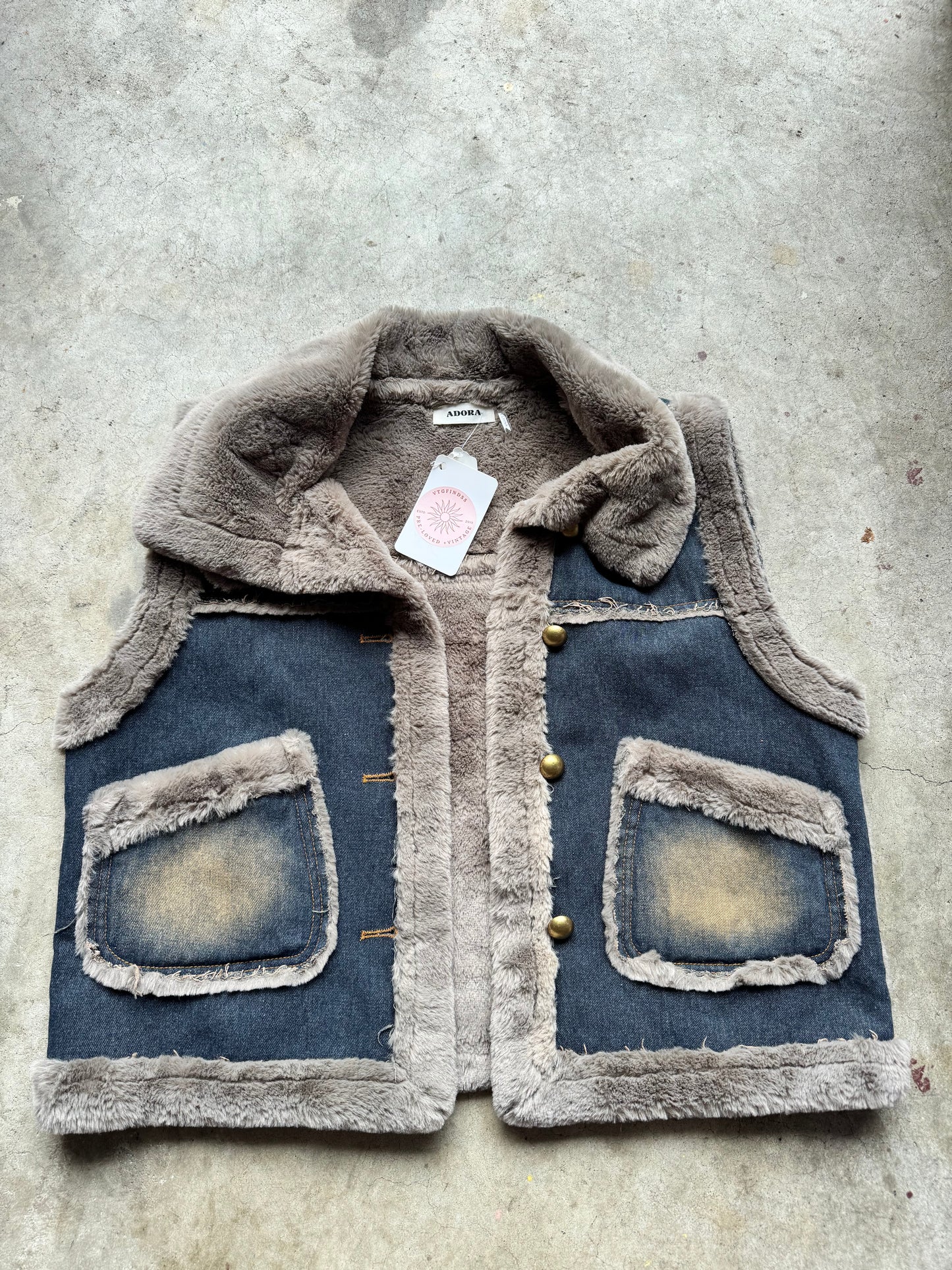 Vtg Denim Fur Jacket