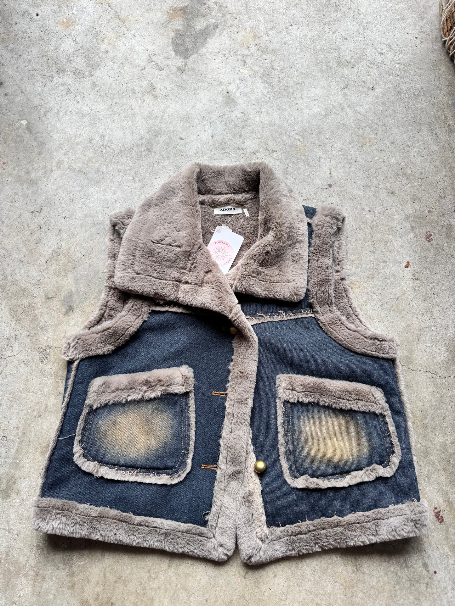 Vtg Denim Fur Jacket