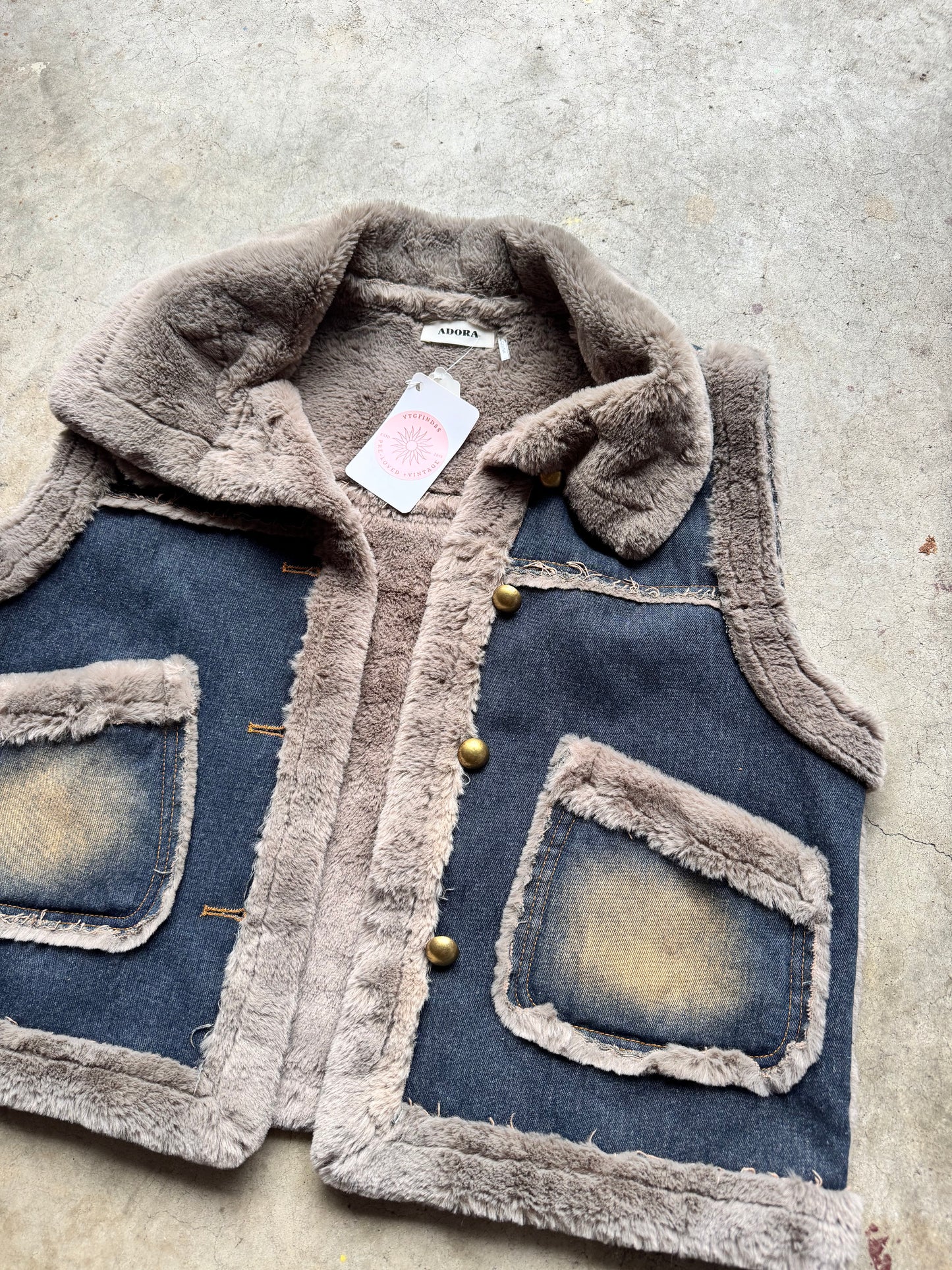 Vtg Denim Fur Jacket