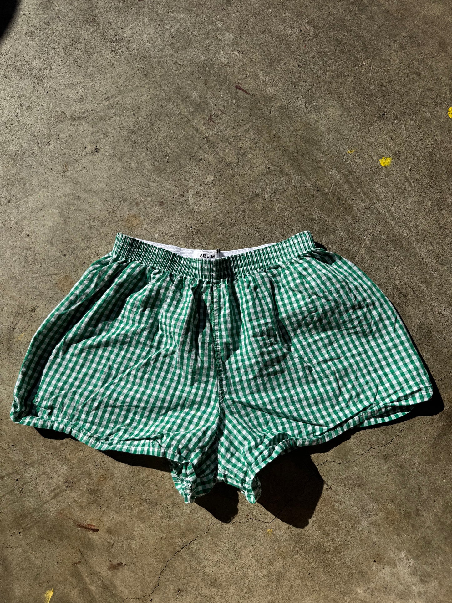 Green gingham shorts