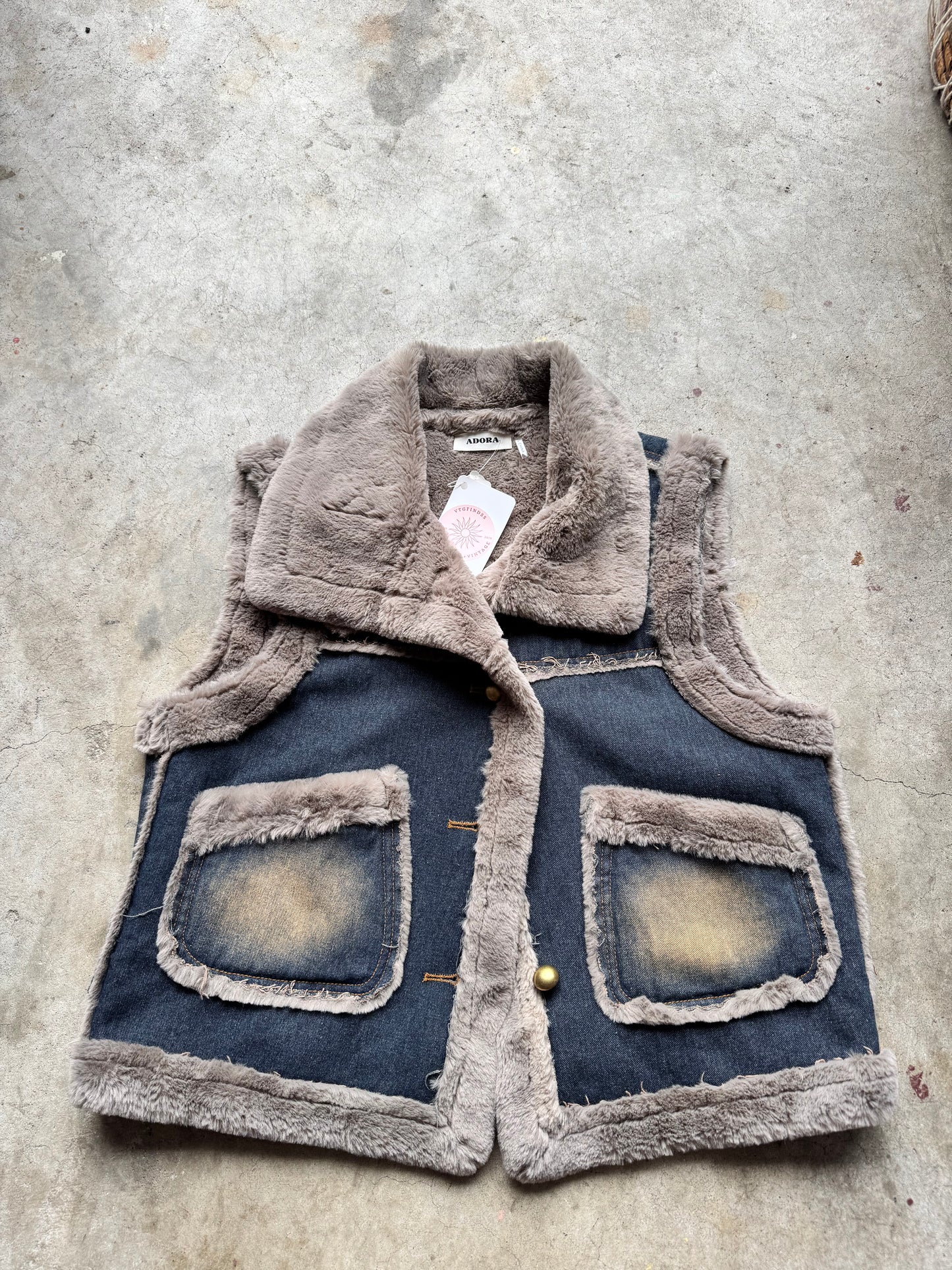 Vtg Denim Fur Jacket