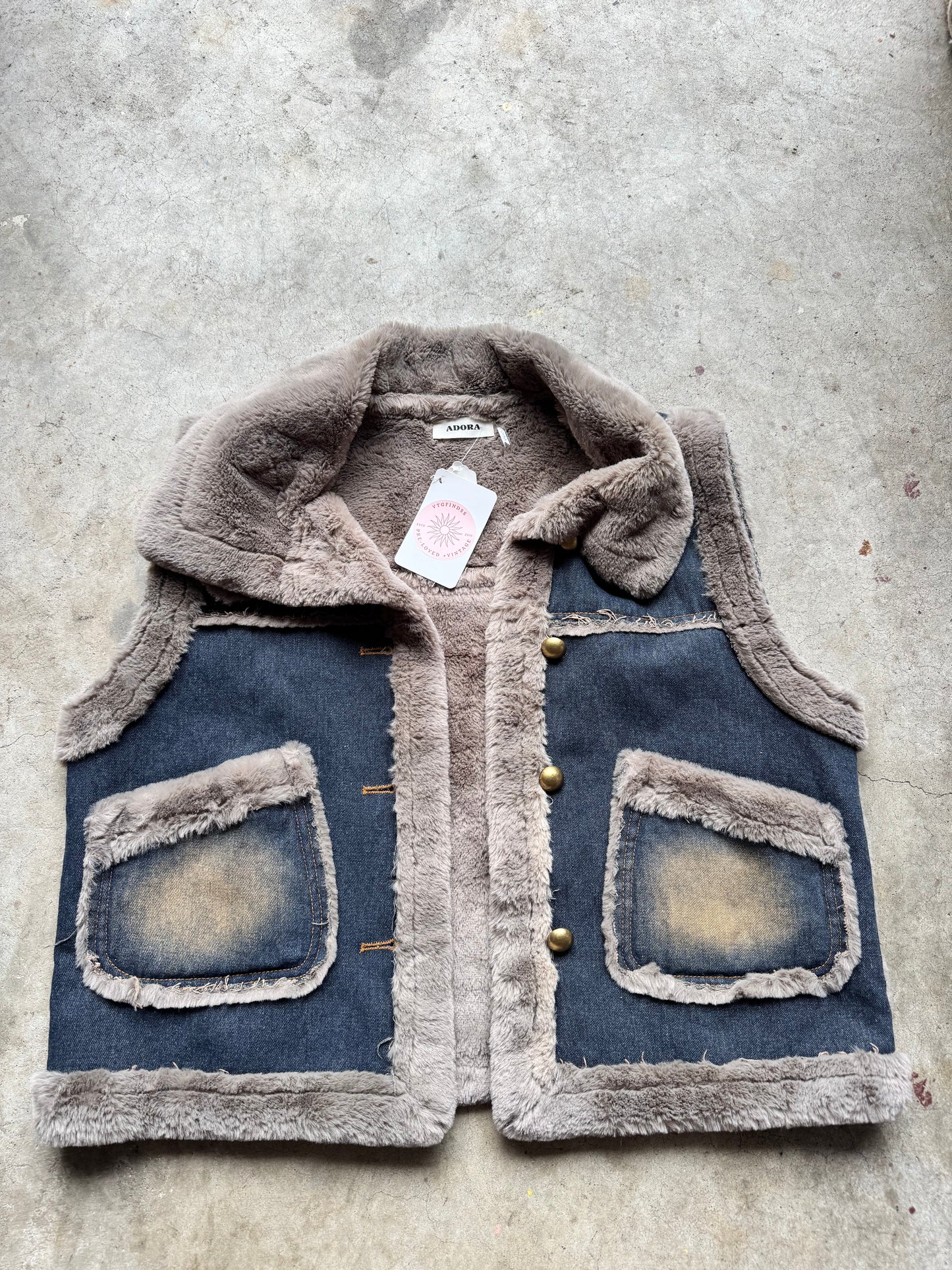 Vtg Denim Fur Jacket