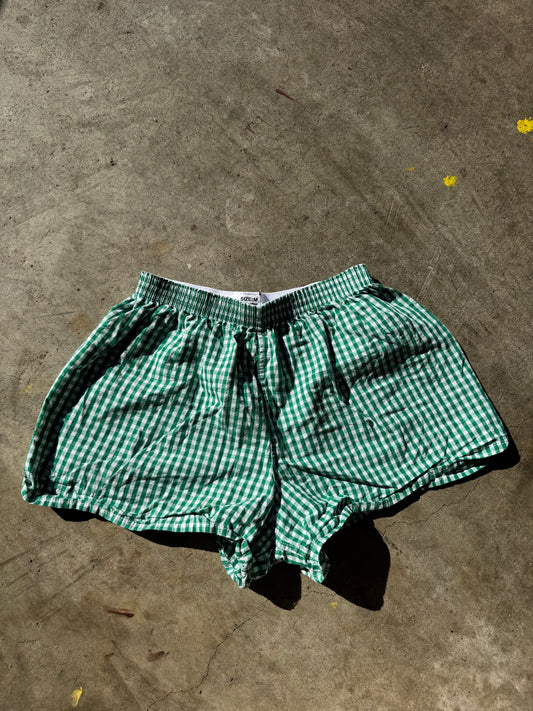 Green gingham shorts