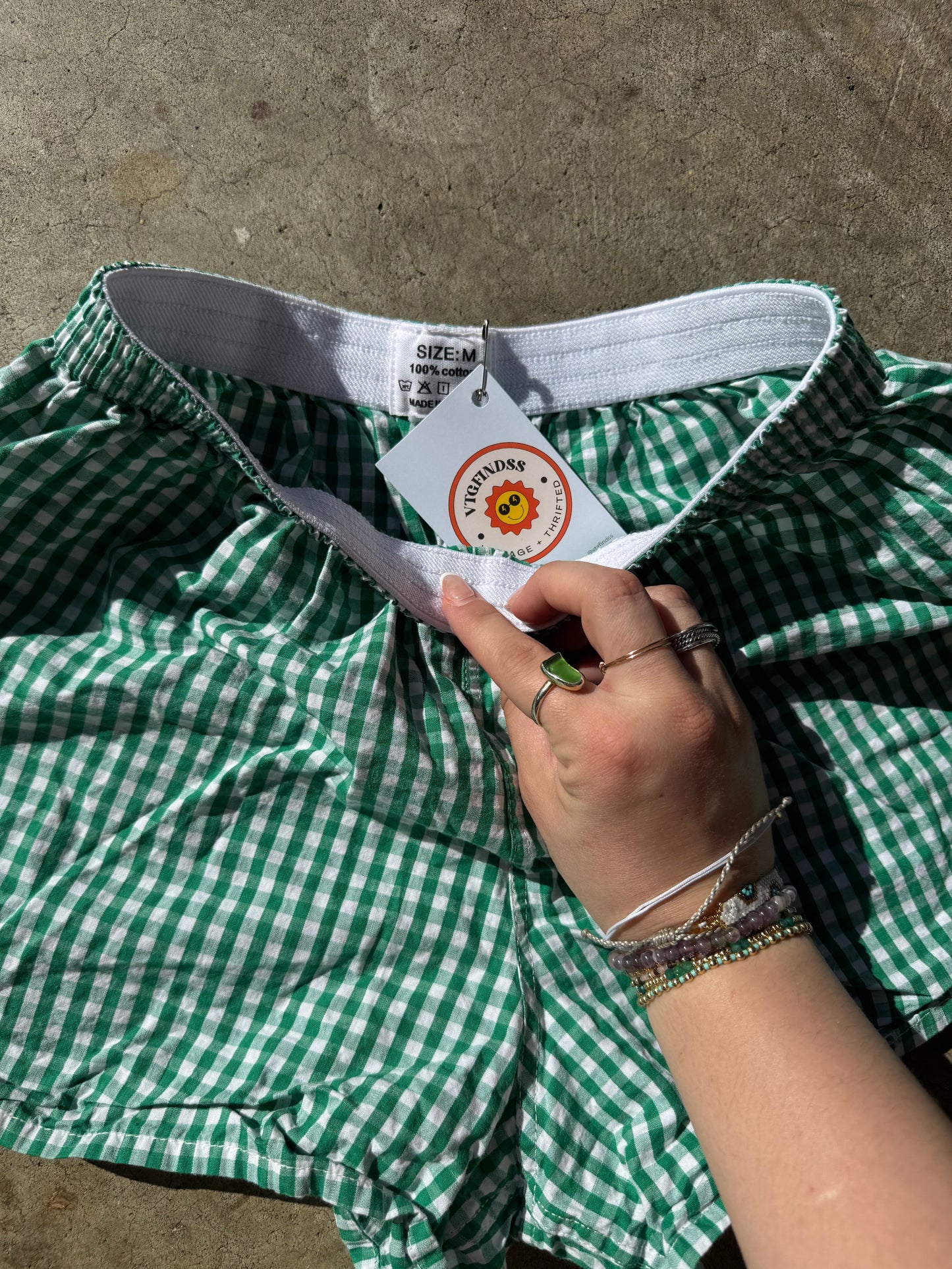 Green gingham shorts